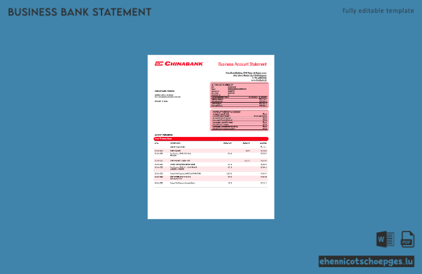Beispielansicht eines Kontoauszugs der China Banking Corporation (Word- und PDF-Format)